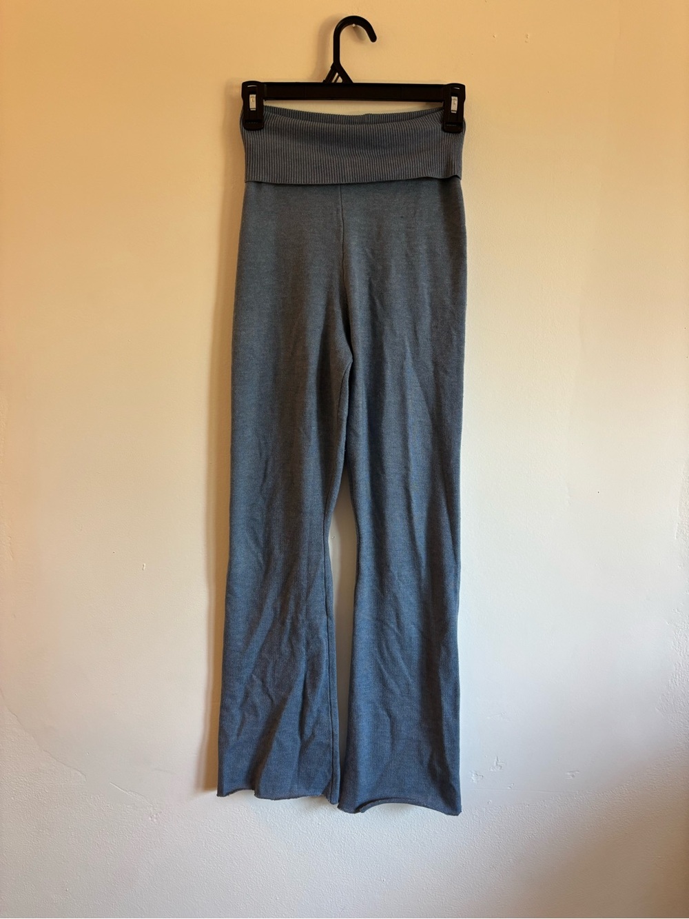No Boundaries Ribbed Fold-Over Waist Wide Leg Pants - Slate Blue